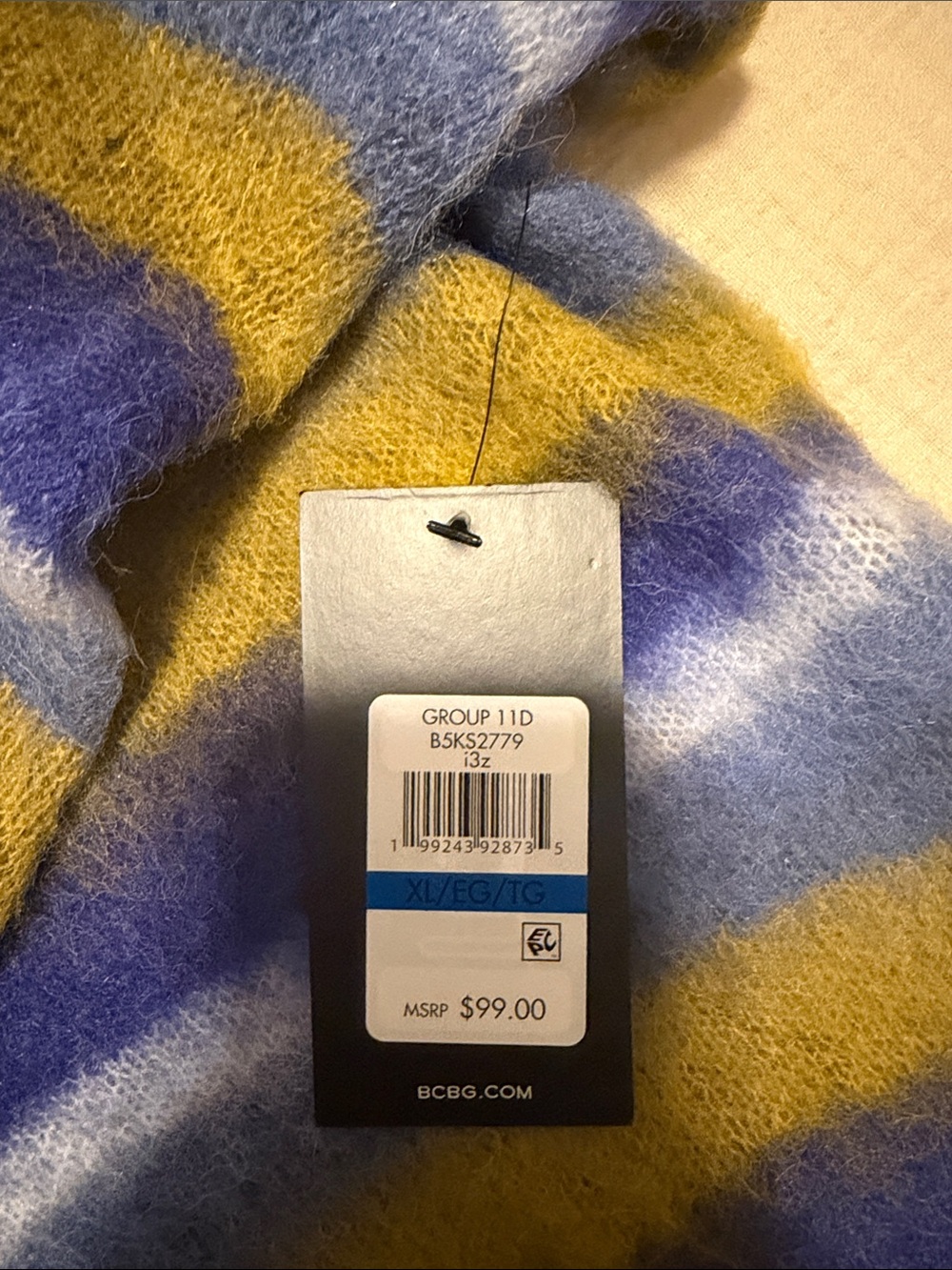BCBG Blue, Mustard & White Striped Crewneck Sweater - Picture 2 of 5